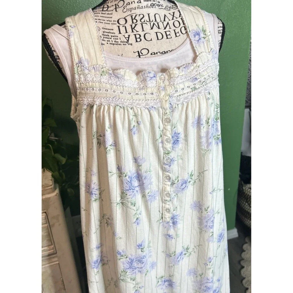 Celestial Dreams Sleeveless Nightgown Yellow Blue White Floral Housedress Medium